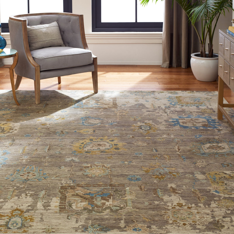 Stigall Hand Knotted Wool Area Rug in Brown, Round 8'