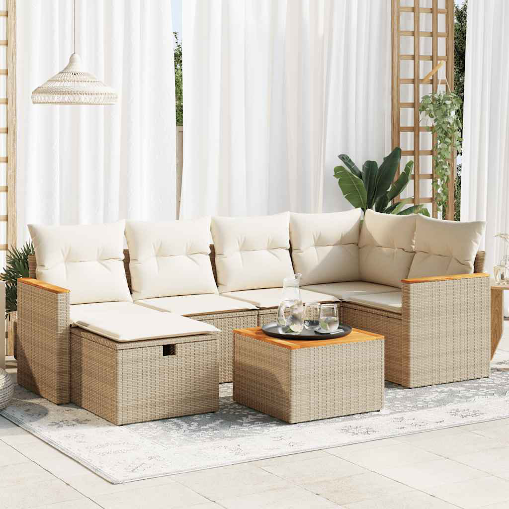 Vidaxl 7-Tlg. Garten-Sofagarnitur Mit Kissen Beige Poly Rattan