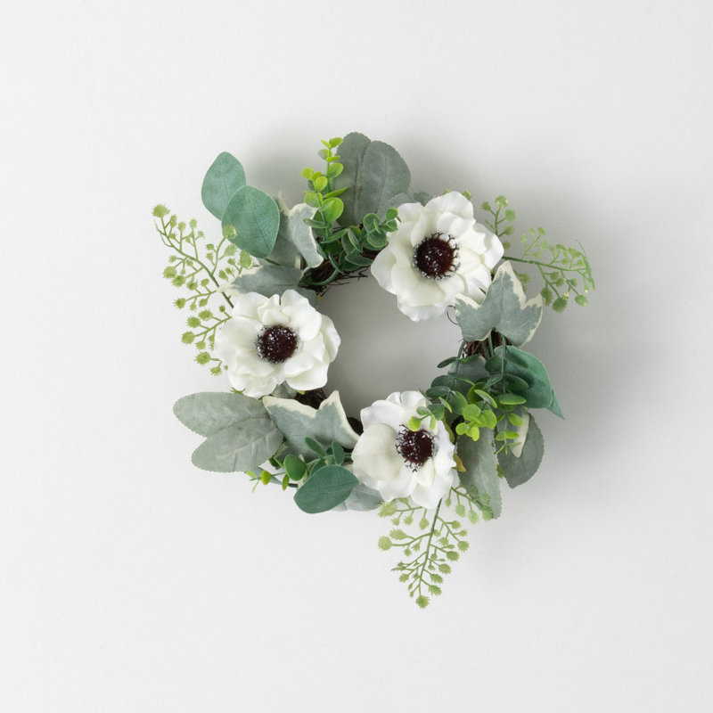 Couronne artificielle anémone argentée, L 10,25 po x H 10,25 po x P 4,5 po