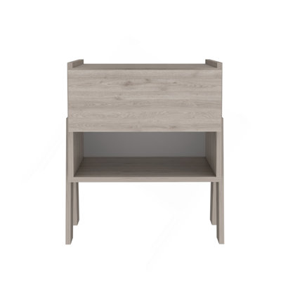 Table de chevet H 22 po, un tiroir, une tablette ouverte, gris clair