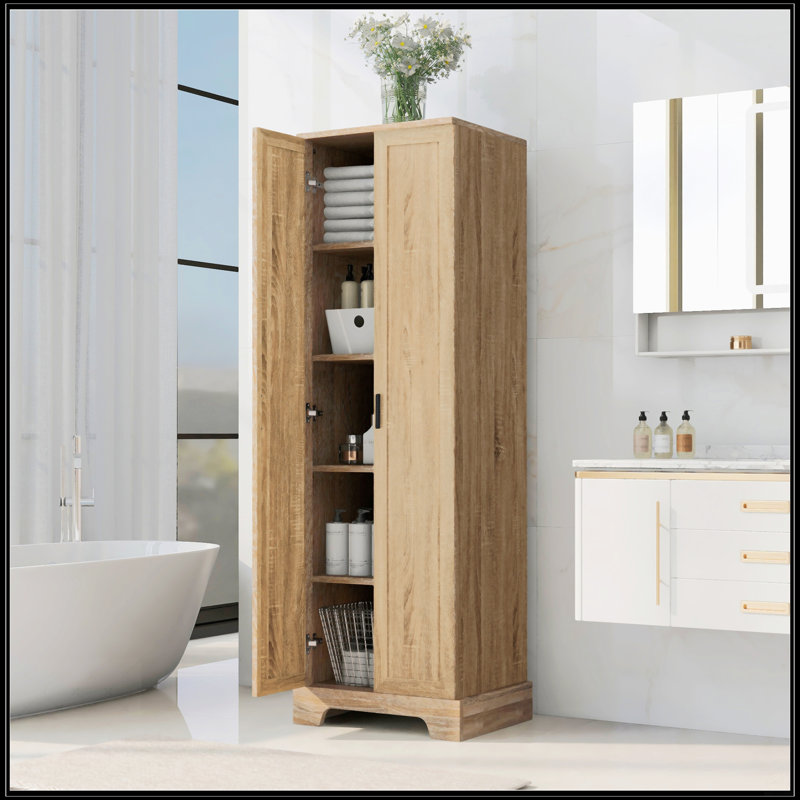 Armoire de rangement avec deux portes pour la salle de bain, Brun