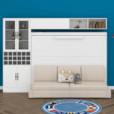 Queen Size Murphy Wall Bed With Sofa, Shelves USB & Light