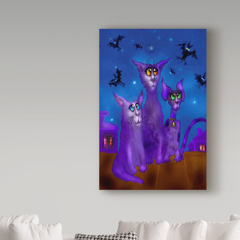 «Night Cats 3» de Juriel, reproduction sur toile tendue, H 24 po x l 16 po
