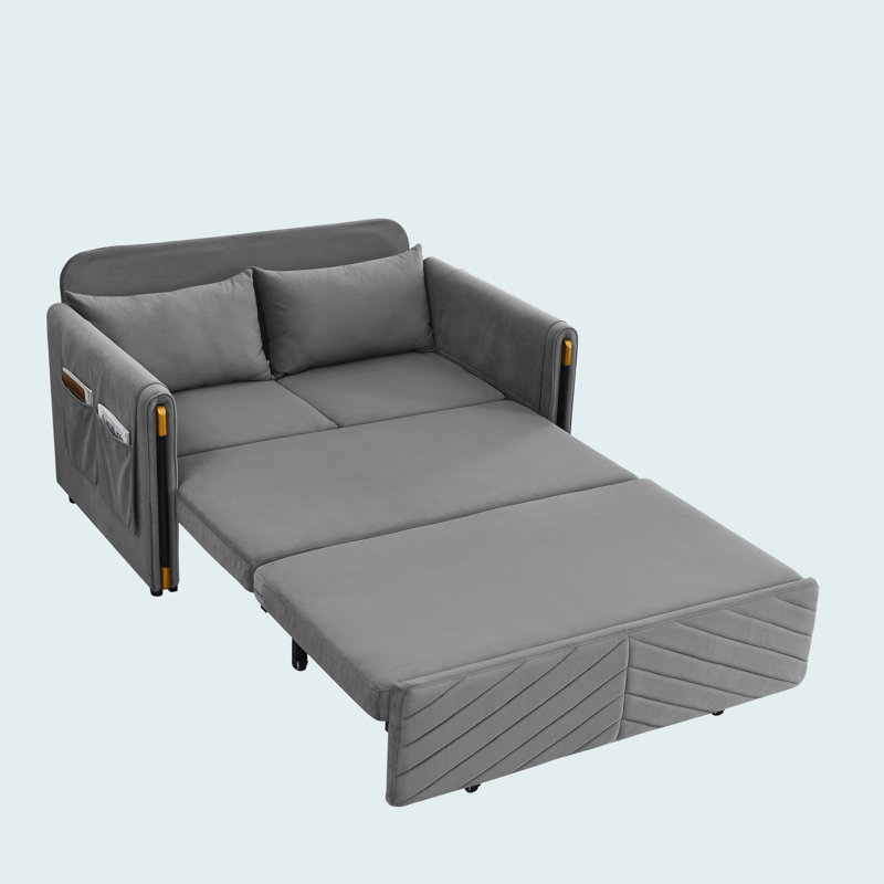 Velvet Multi-position adjustable Sofa with 2 Detachable Arm Pockets, Gray, 33.05" H x 54.05" W x 35.75" D