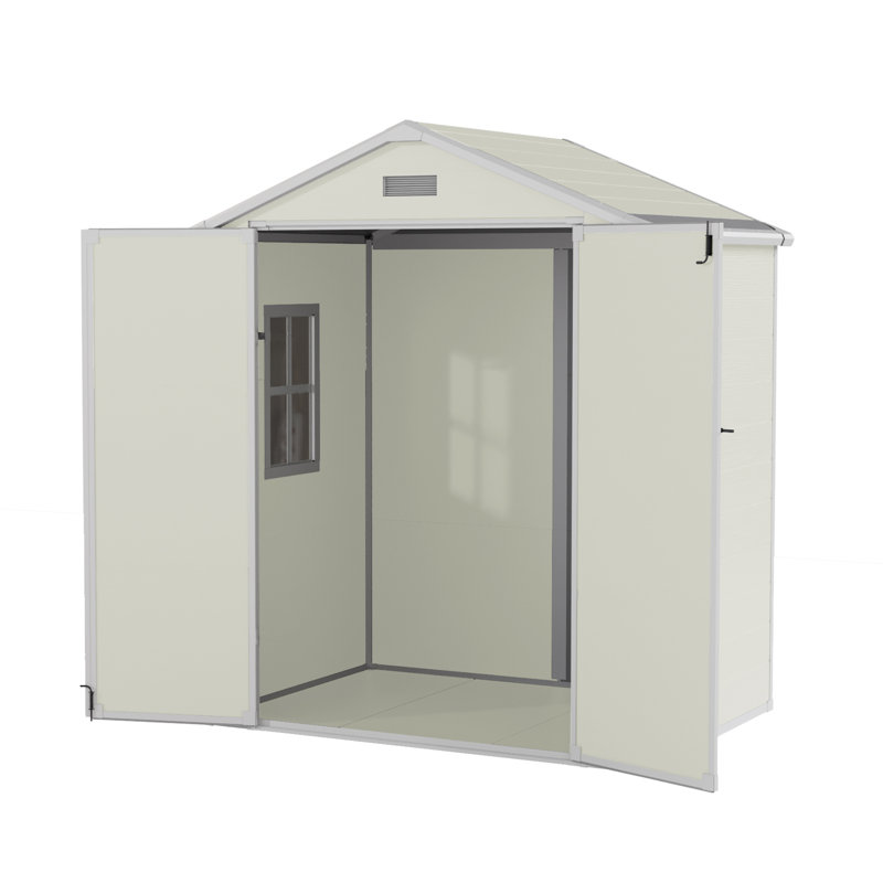 6 ft. W x 4 ft. D Outdoor Resin Storage Shed, Waterproof Patio Storage Shed with Window, Lockable Door and Floor, Plastic Large Tool Shed for Garden, Poolside, Lawn, Bike