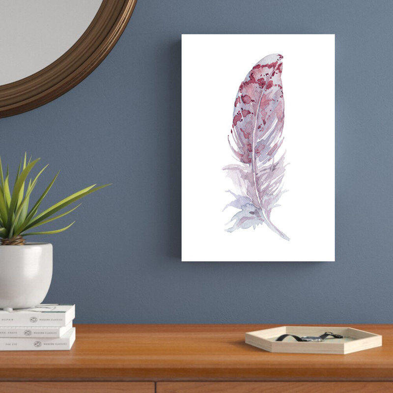 «Watercolor Feather Pink Mauve» par Langley Street, impression sur toile avec quincaillerie de fixation, Toile tendue, Non