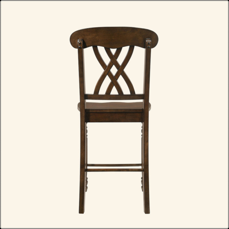 Ensemble de 2 chaises à hauteur de comptoir avec dossier en croix, noyer