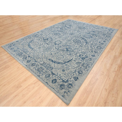 Tapis oriental gris tissé à la main en laine et en soie à motif de jacquard 10 pi x 14 pi CB6DFC1900994F979C89405FD91CFA06