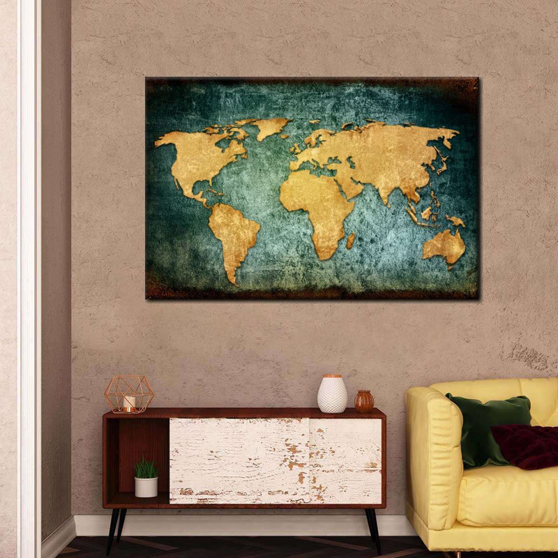 " Grunge World Map Canvas Print ", 32" H x 48" W x 1.25" D