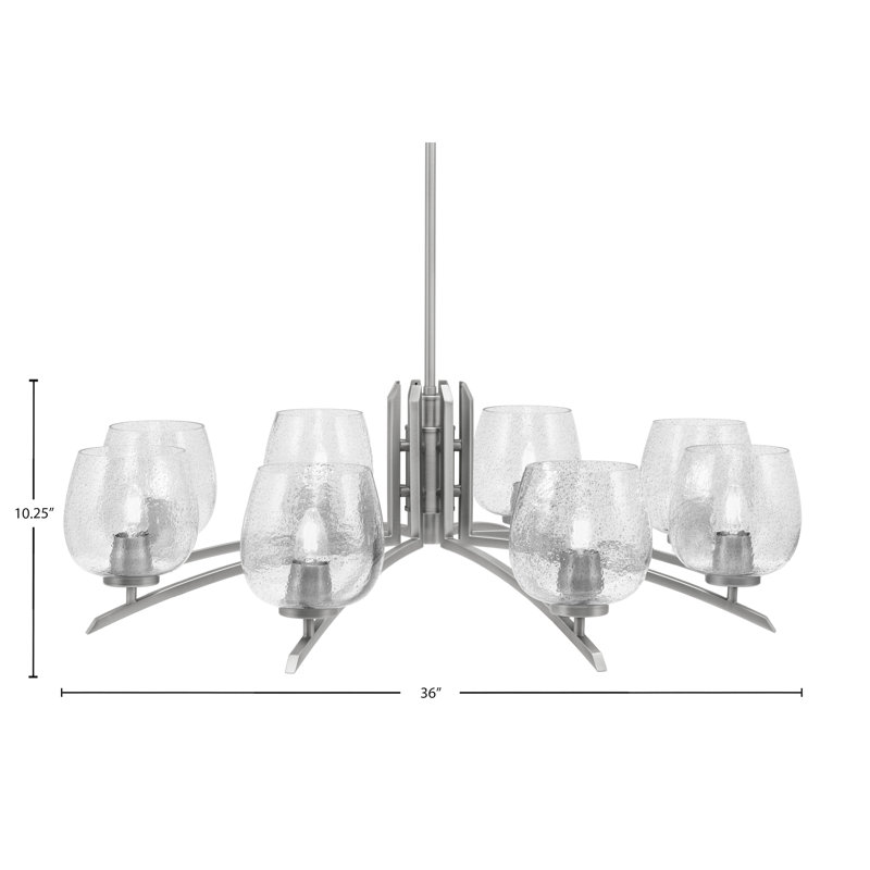 Lustre lumineux avec verre à bulles fumé 6 po, Graphite, H 58,25 po x l 36 po x P 36 po, 8