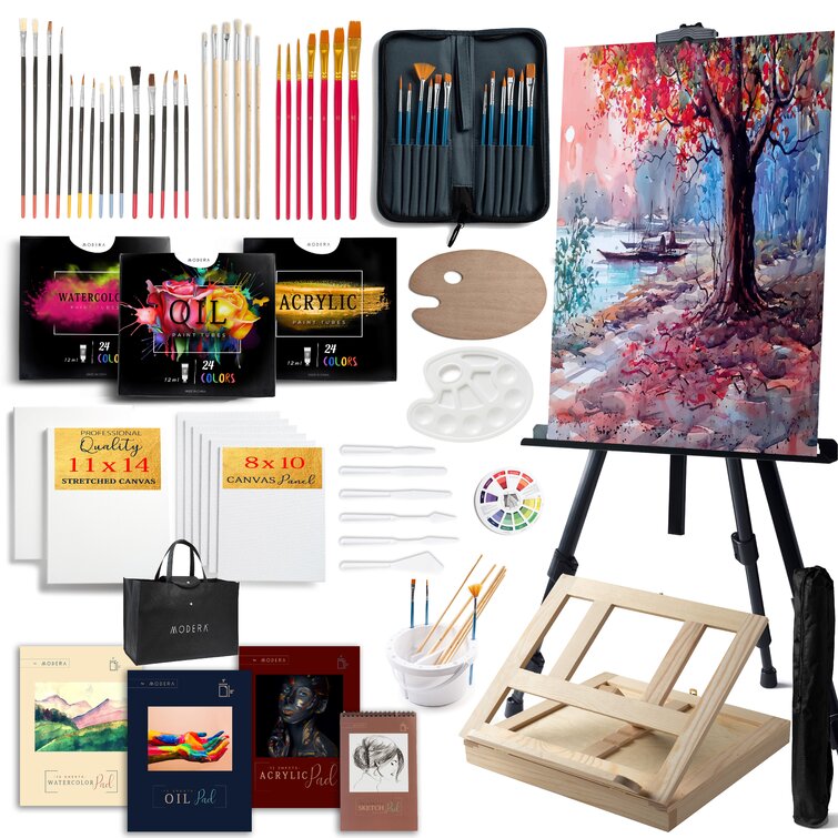  U.S. Art Supply 70-Piece Artist Watercolor Painting Set with  Aluminum Field Easel, Wood Table Easel, 60 Watercolor Paint Colors, 34  Brushes, 2 Stretched Canvases, 6 Canvas Panels, 3 Paper Painting Pad