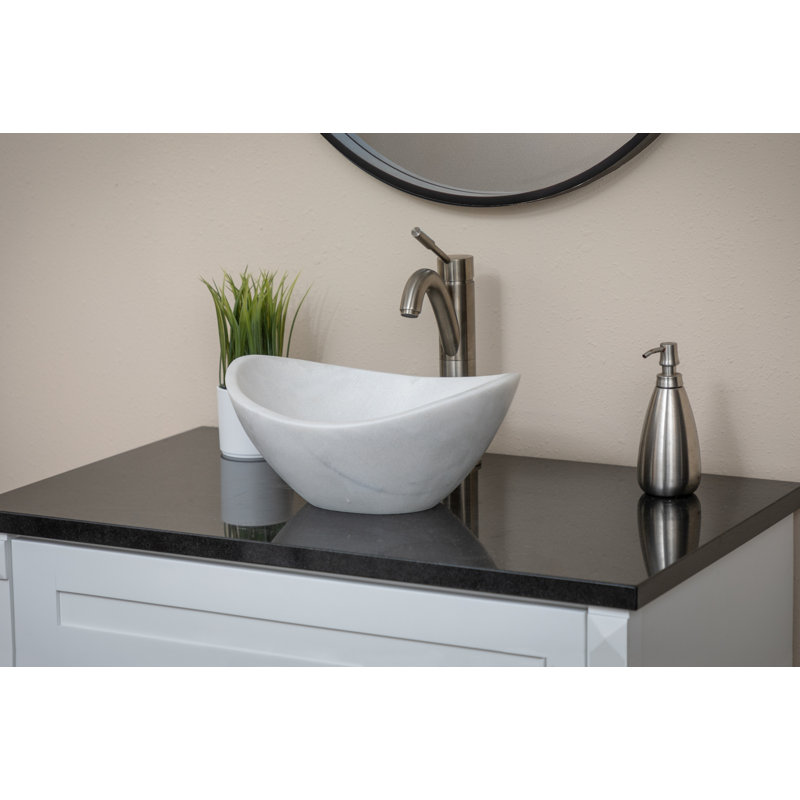 Lavabo de salle de bain ovale fait à la main Canoe Stone, Blanc sablé