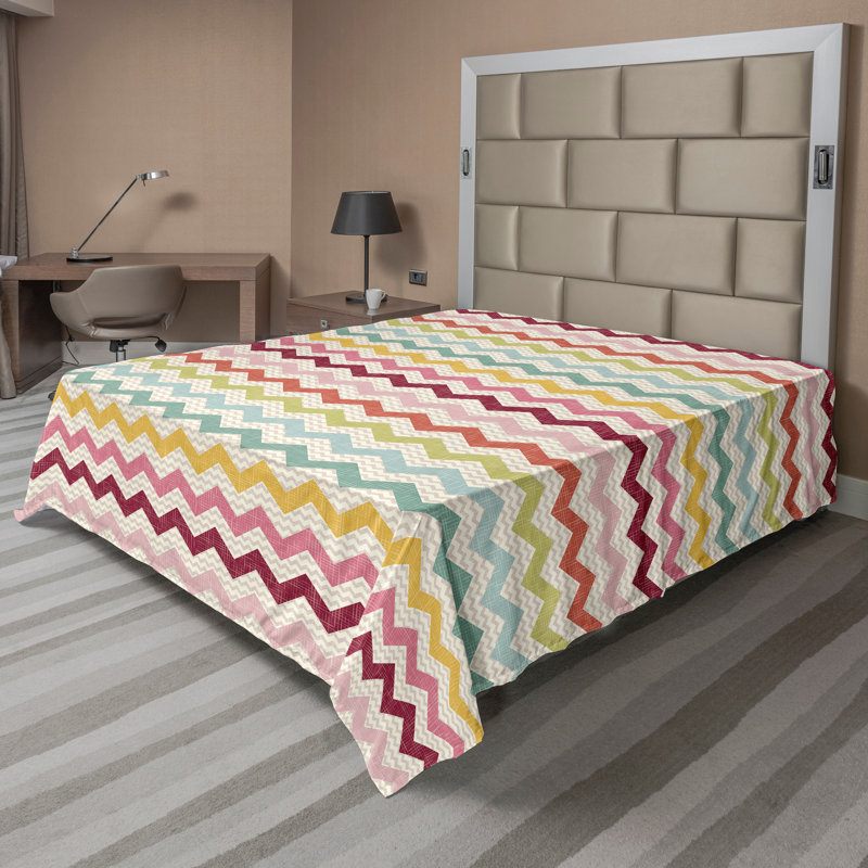 Ambesonne Top Flat Sheet Royal, Full Flat Sheet, Multicolor Chevron 10