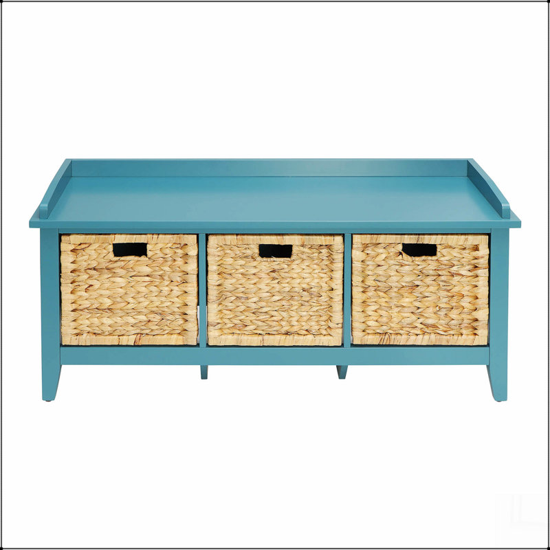 Beige and Teal Bench with 3-Drawer