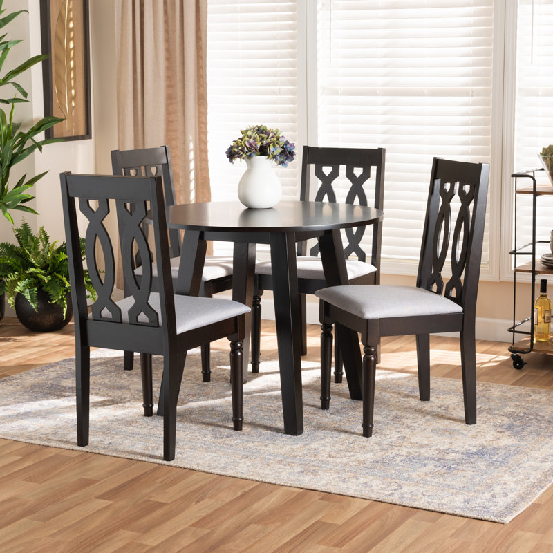 Ensemble repas 5 pièces Diego avec siège en tissu et bois brun foncé, H 38,6 po x l 17,9 po x P 19,3 po Diego
