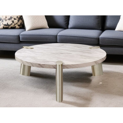 Table basse 48 po en marbre blanc et argent et acier inoxydable