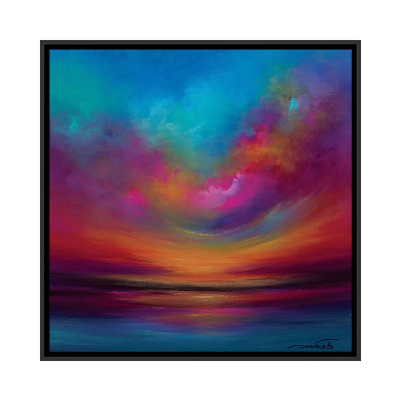 « Purple ciel incurvé » par Jaanika Talts-reproduction d’art, H 37 po x l 37 po x 1,5 po, Toile avec cadre noir, Pas de tapis