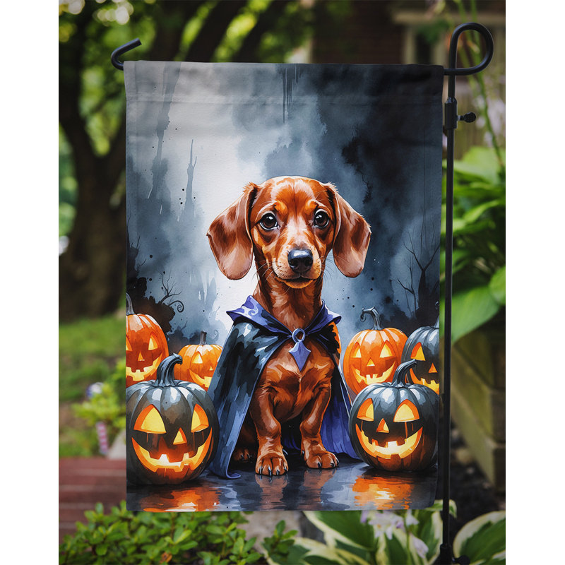 Drapeau de jardin chiot Halloween, Teckel rouge