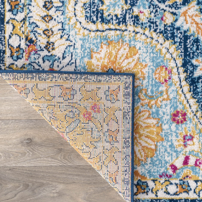 Furtado Oriental Blue/Orange/Yellow Area Rug, Rectangle 2' x 3'