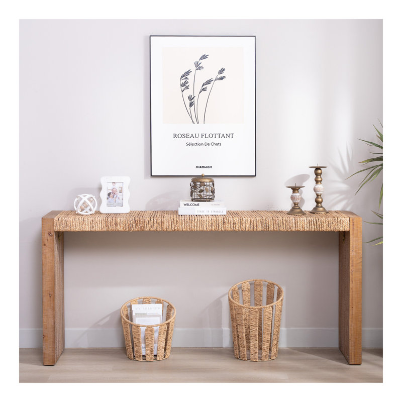 Console 69 po Natural Seagrass - Plateau tissé à la main avec structure en bois d'ingénierie