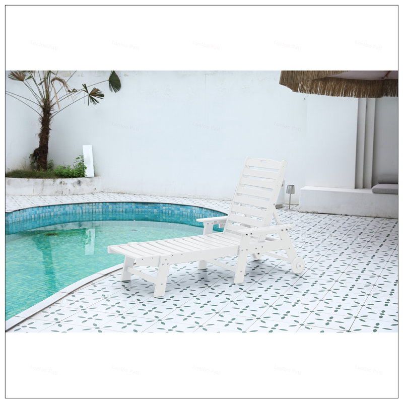 Durable Outdoor Lounge Chair With Wood Texture, 5-Position Adjustable Backrest, And Cup Holder For Patio, Poolside, And Deck