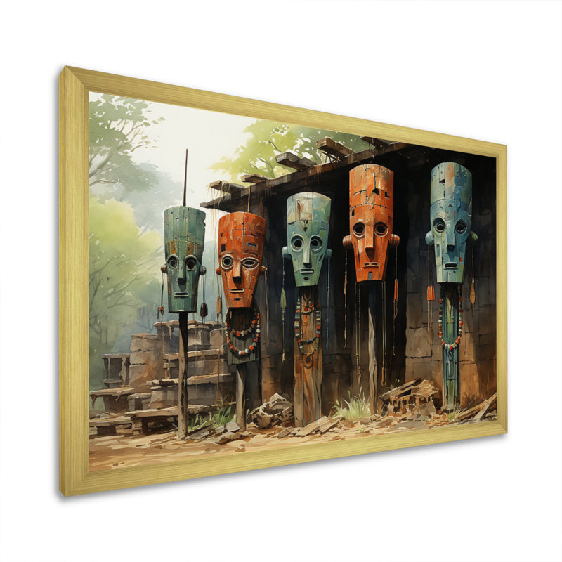 «Maezy African Tribes Dogon Mask II», reproduction sur toile, H 34 po x l 44 po x P 1,5 po, Encadrement doré