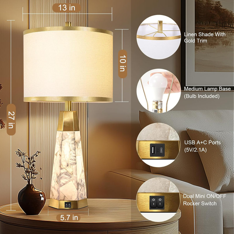Natural Snowflake Gypsum Table Lamp
