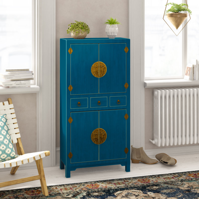 Sansa 4 Door Manufactured Wood Wardrobe, Blue