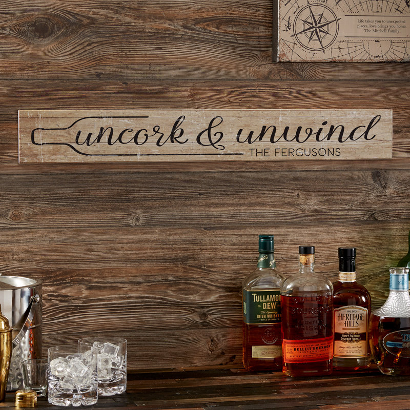 «Uncork & Unwind», panneau en bois personnalisé - Art textuel sans cadre sur panneau de fibres à densité moyenne, Oui