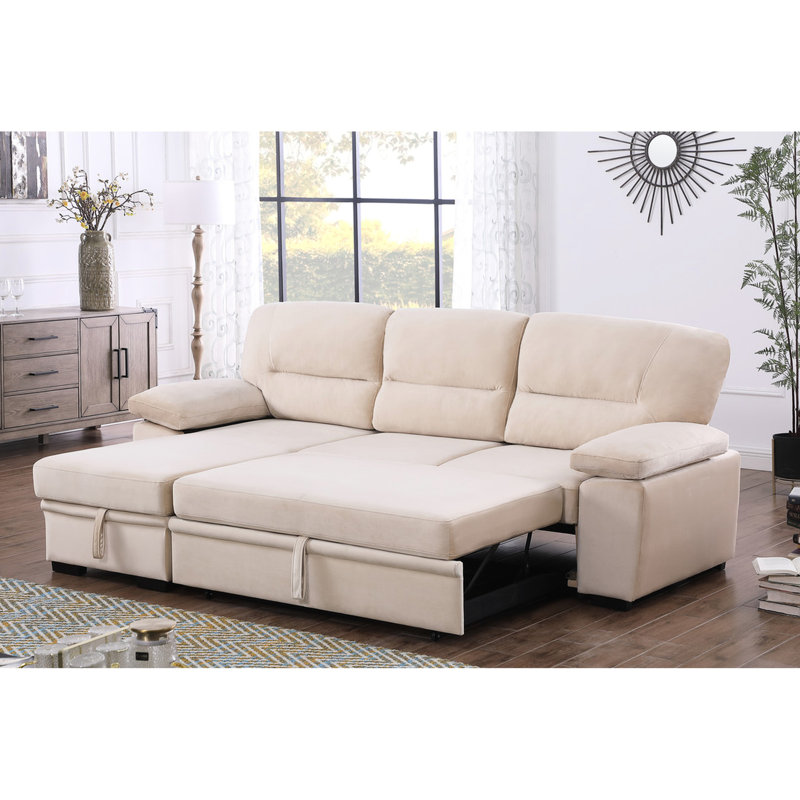 Canapé modulaire en velours beige avec méridienne réversible moderne