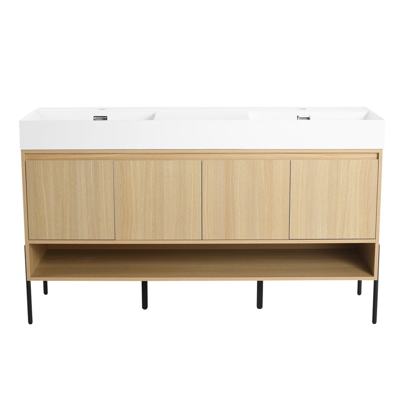 Ensemble de meuble-lavabo de salle de bain avec lavabo simple en résine
