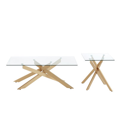 2-Piece Coffee Table And End Table Set With Glass Top by Everly Quinn