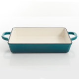 Crock-Pot Artisan 13" Nonstick Enameled Cast Iron Casserole Dish Cook Pan, Teal