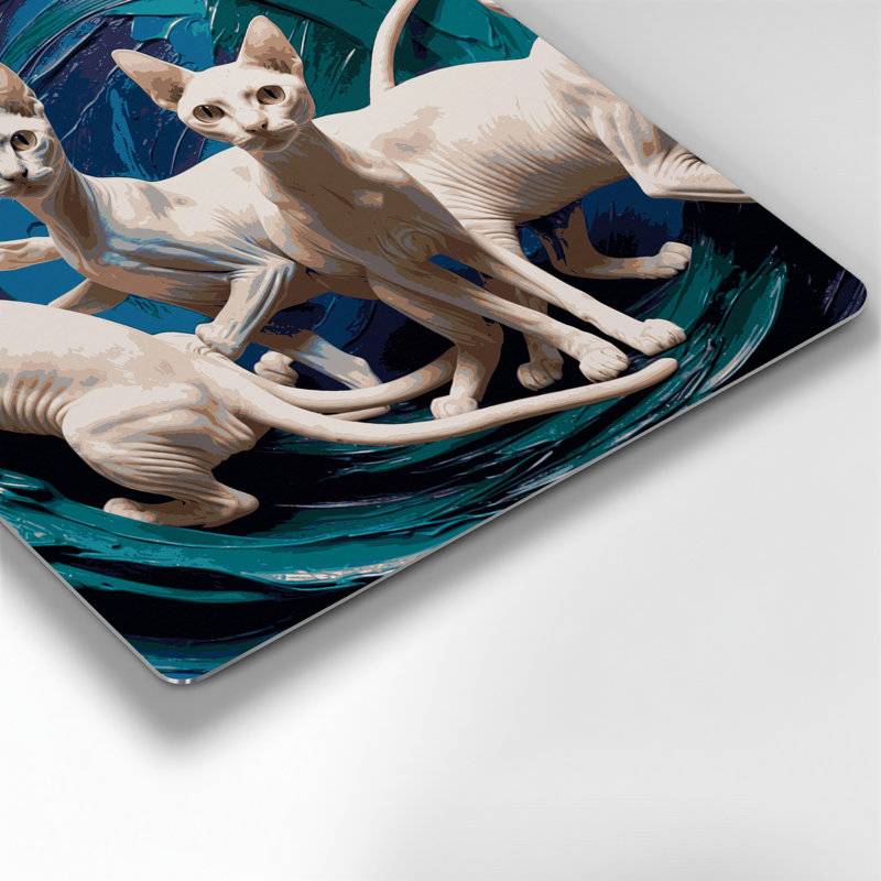 Chats Peterbald, art mural gris en métal, 16" H x 16" W