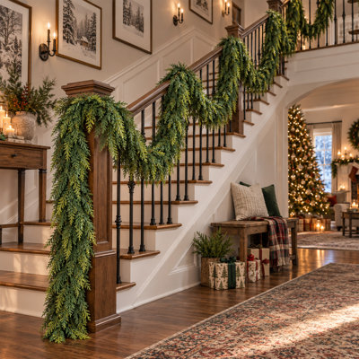16FT Artificial Cedar Christmas Garland, Realistic Faux Pine Garland for Mantle, Fireplace Garland & Stairway Garland, Plain Greenery Garland for Indoor & Outdoor Christmas Decor, Ideal Blank Garland for DIY Custom Holiday Styling