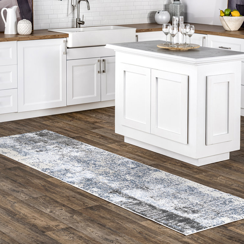 Abstract Blue Area Rug, Runner 2'6" x 6'