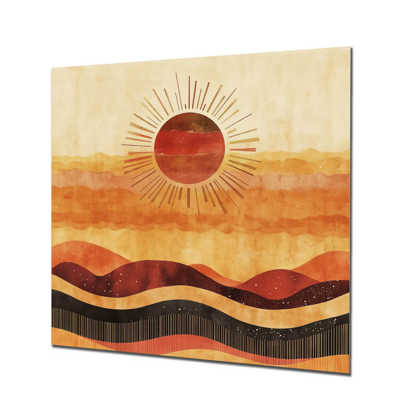 Coucher de soleil sur l'horizon atomique - art mural abstrait Mid-Century en métal, reproduction moderne éclectique