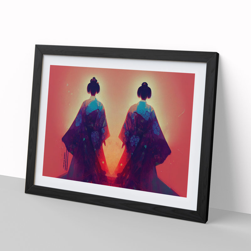 XH1022-9283X Two Geisha - Single Picture Frame Print, Black, 46cm H x 64cm W x 2cm D
