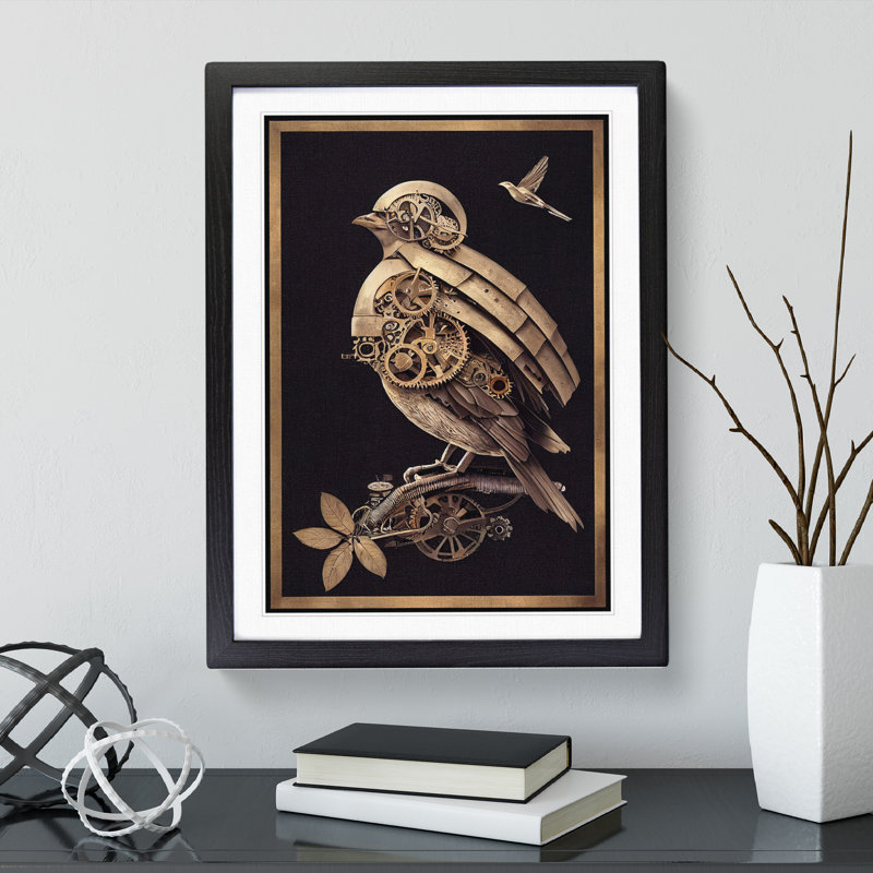 Steampunk Bird - Framed Print, Black, 64cm H x 46cm W x 2cm D