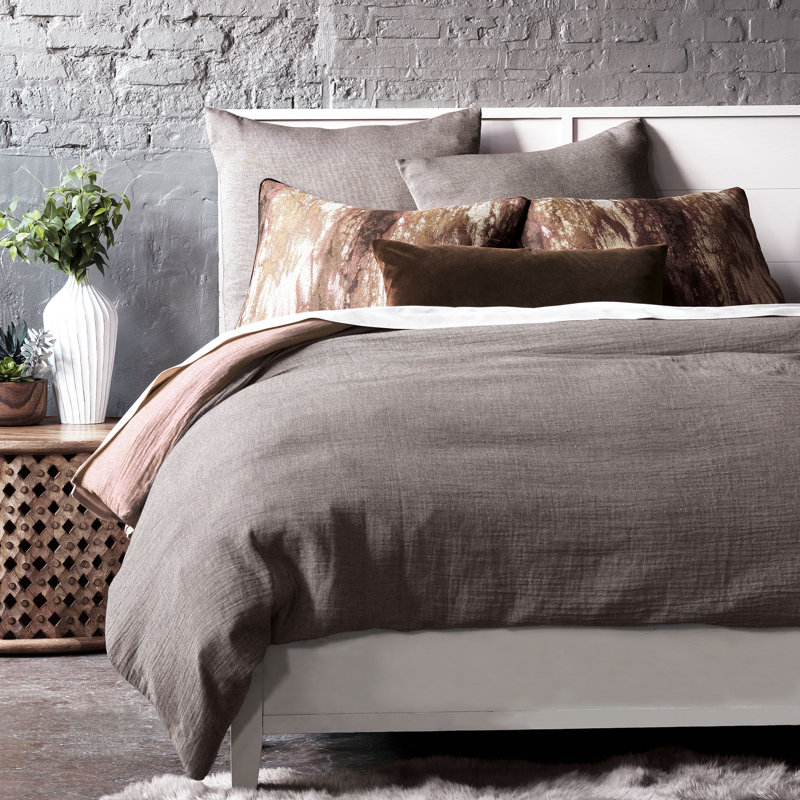 Ensemble de housse de couette réversible brun / gris Fossil, Housse de couette pour grand lit