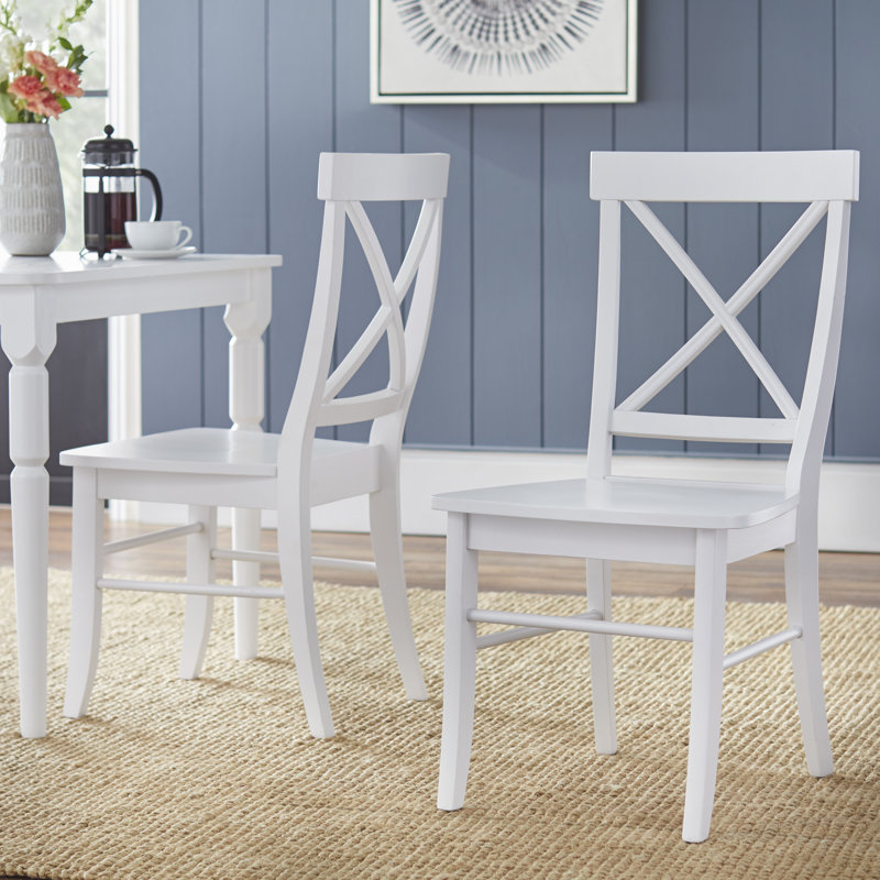 Bellmead Cross-Back Dining Set with Rectangular Table, White, 5 Pieces: 1 Table, 4 Chairs