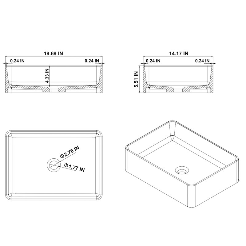 Lavabo vasque de salle de bain blanc mat 20 po x 14 po - Facile à installer et à entretenir