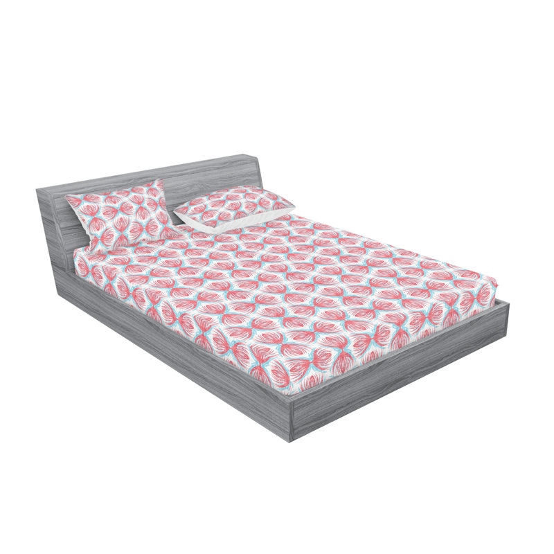 Ambesonne Fitted Sheet & Shams, Coral/Sky Blue Abstract, King Sheet Set with 2 Pillowcases