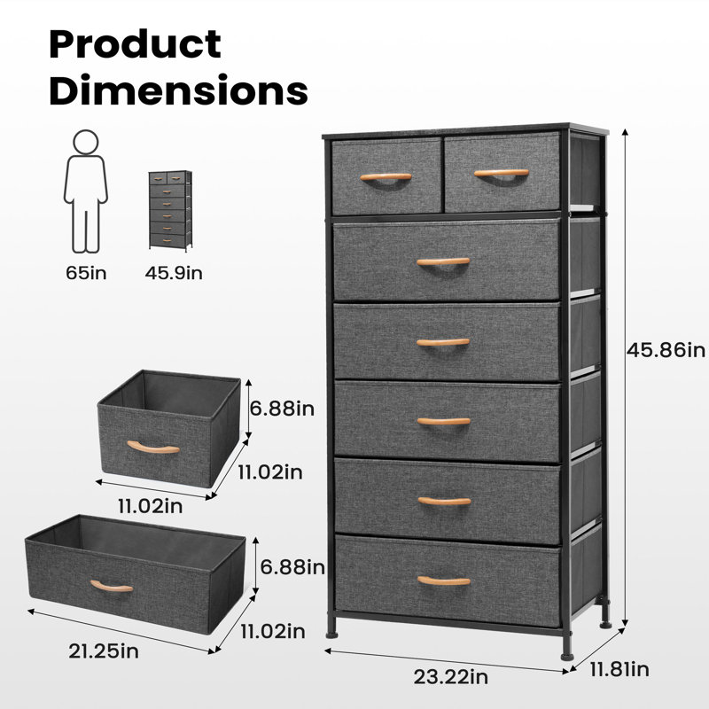 Kirklan 7 Drawer Storage Drawer, Gray/Black, Gray/Black
