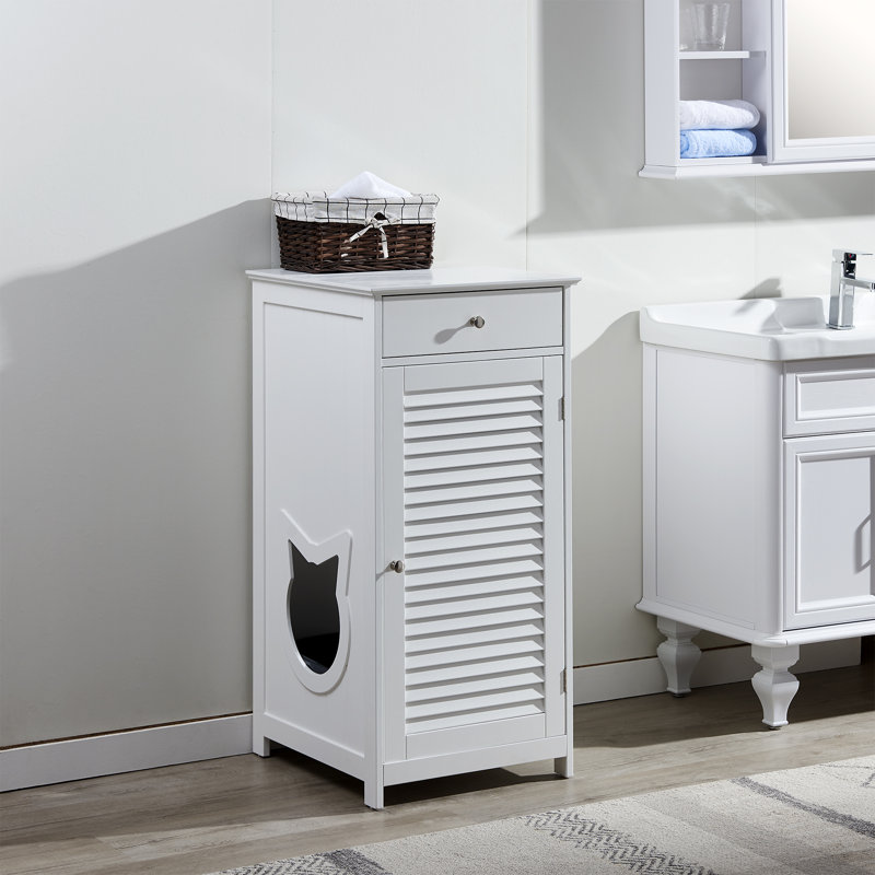 White Shutter Style Cat Litter Enclosure Cabinet with Storage