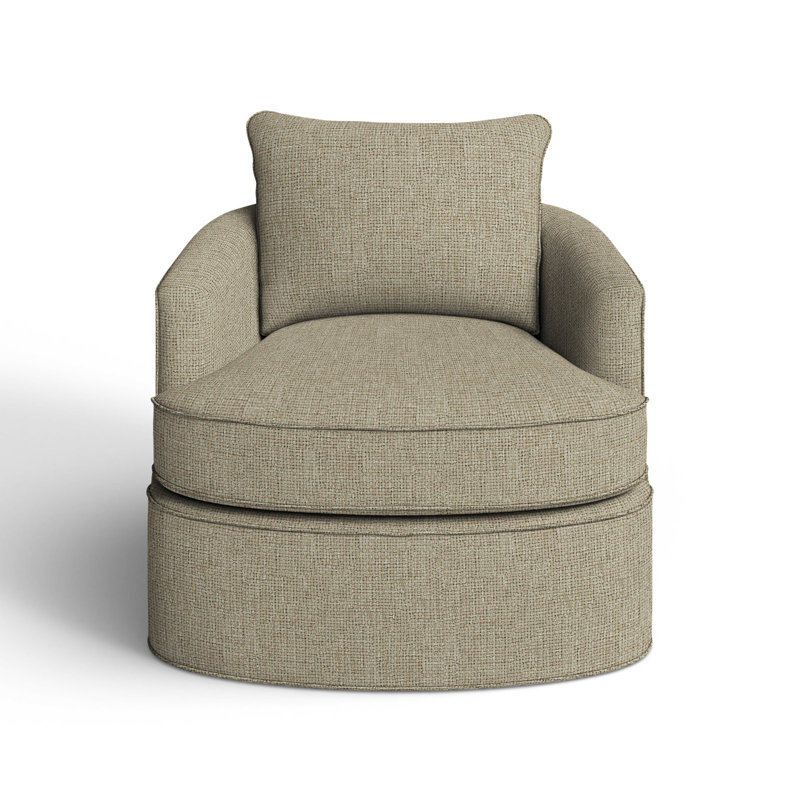 Mills Upholstered Swivel Barrel Chair, Macarena Beige Performance