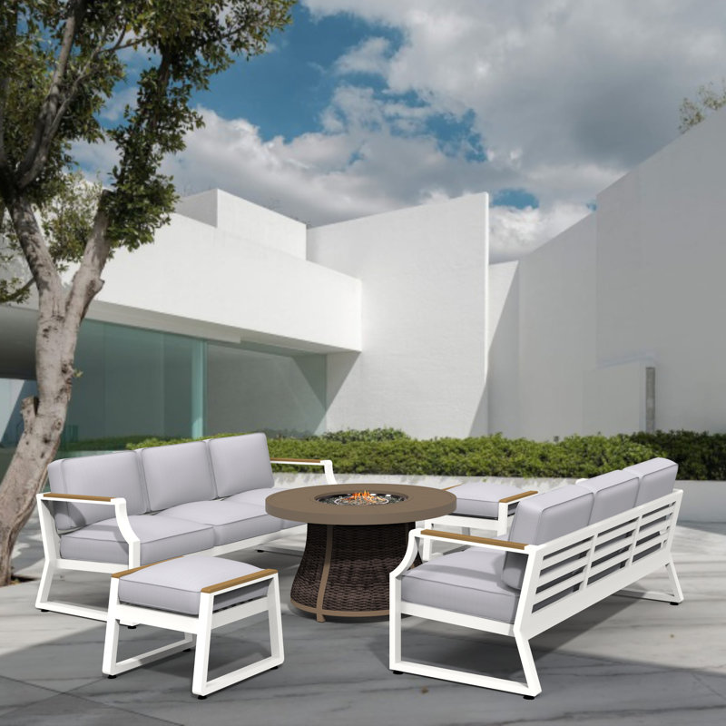 Ensemble de conversation pour 8 personnes avec coussins Areefa, Blanc