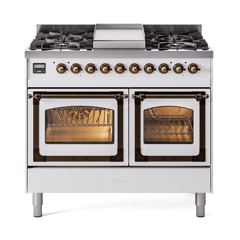 ILVE Nostalgie II Noblesse 40 in Dual Fuel Range, White/Bronze, Natural Gas