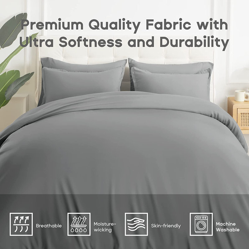 Polyester Duvet Cover, Full / Double Duvet Cover + 2 Pillow Shams, Gray