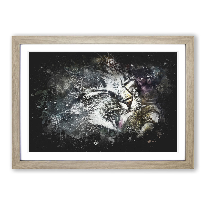 Cat Licking its Paw - Framed Print, Oak Framed, 62cm H x 87cm W x 2cm D